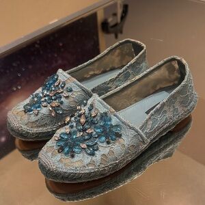 Dolce & Gabbana Blue Lace Embellished Espadrilles